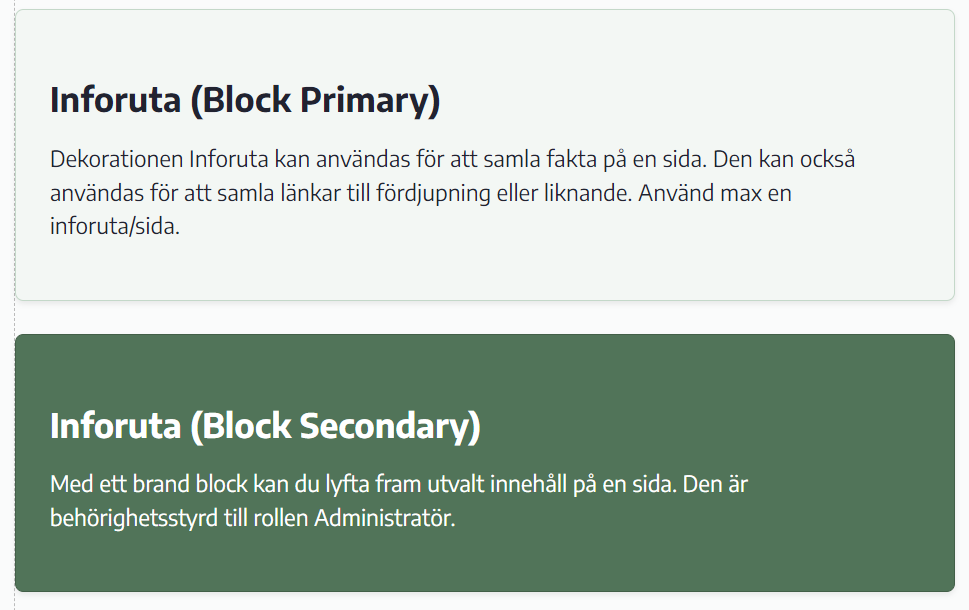 Inforuta Block Primary och Inforuta Block Secondary