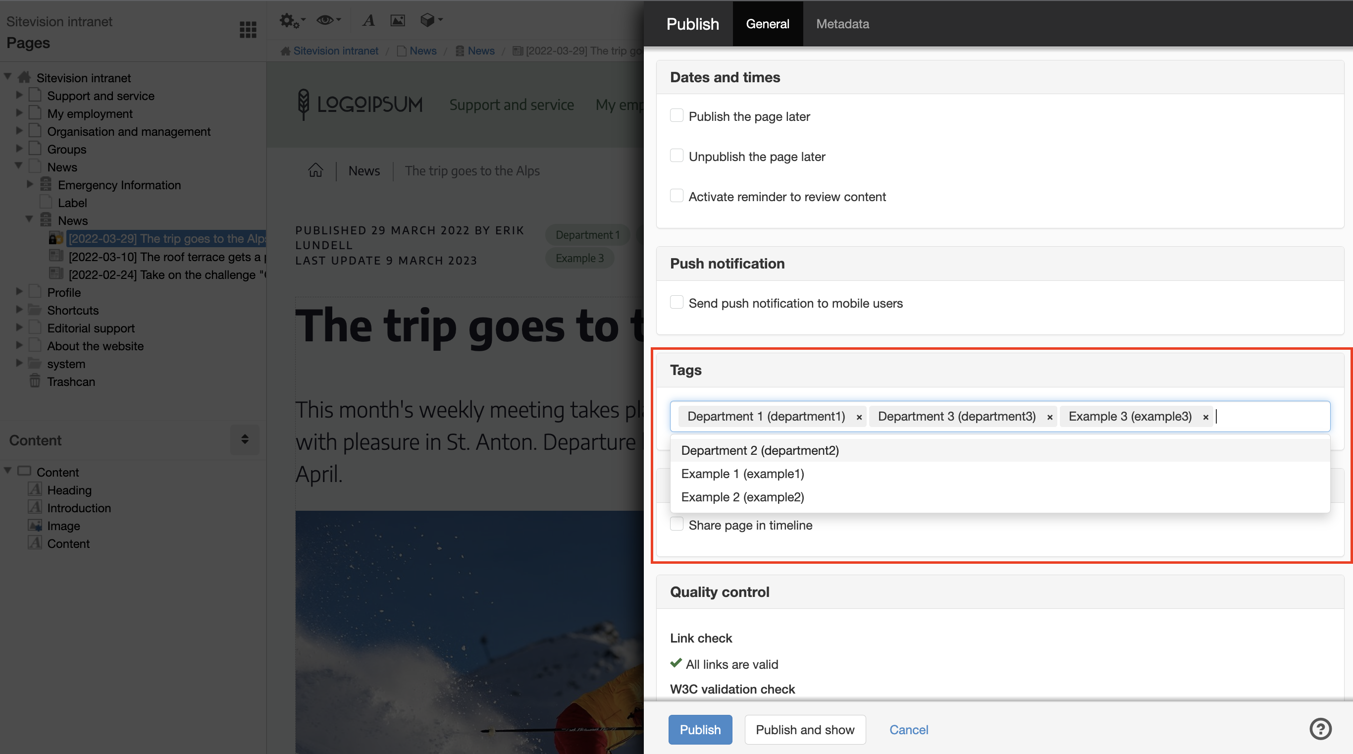 Personalization - Publish news with tags