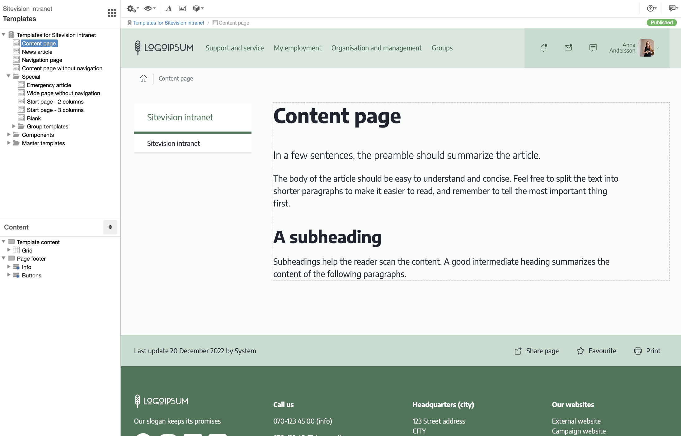 Templates - Content page
