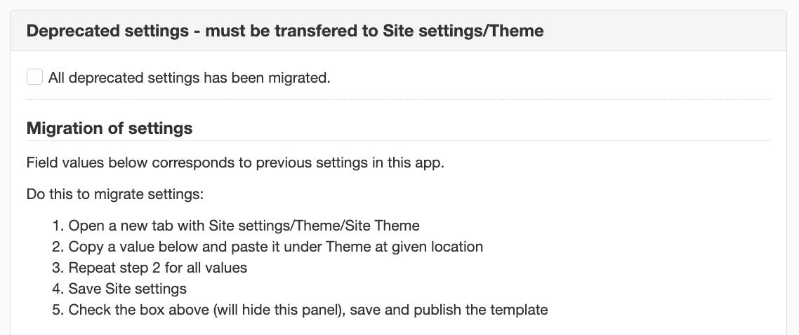Configuration template - Adjust intranet templates - Migration of settings