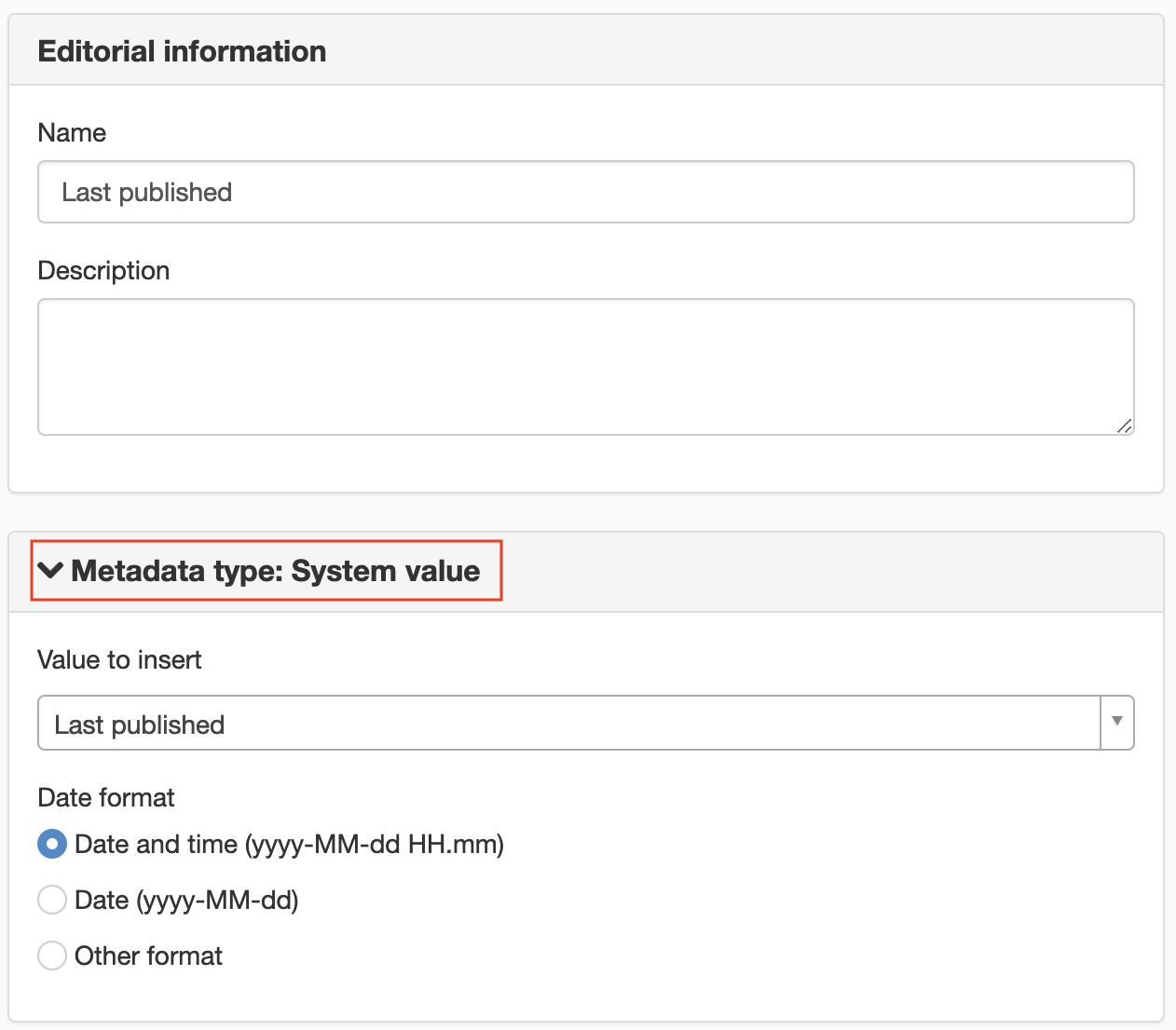 add new metadata system value