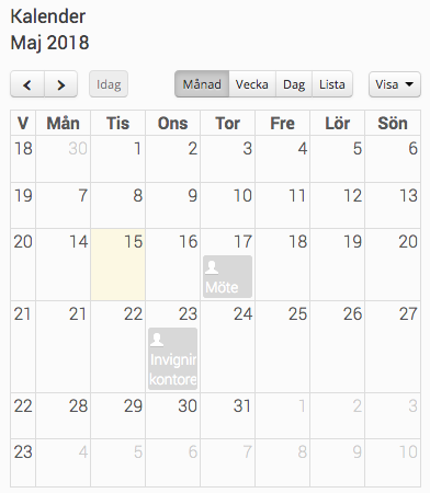 Dagens datum är alltid markerat med gul färg.
