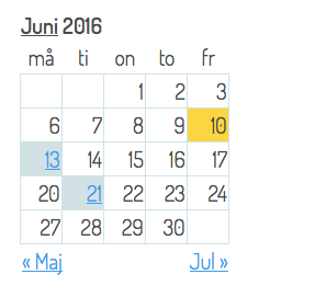 Skärmdump på evenemangskalendern exempel