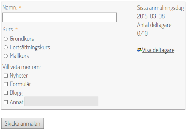 Skärmdump på webbanmälan administration