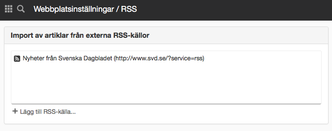 Skärmdump på lägg till RSS