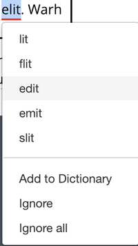 Suggested words in the Spelling function in SiteVision